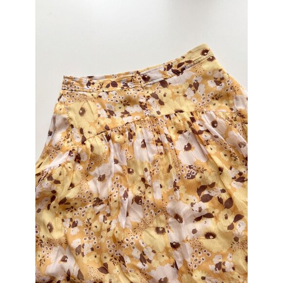 JOIE Lesly Amber Gold Yellow Floral Silk Chiffon Flowy Mini Skirt, Size 6 - Picture 9 of 14